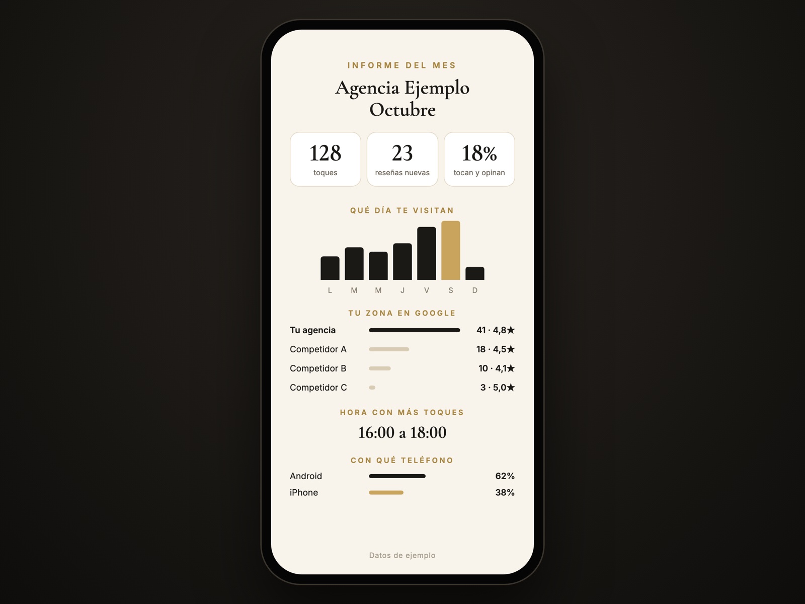 Ejemplo del informe mensual en el celular